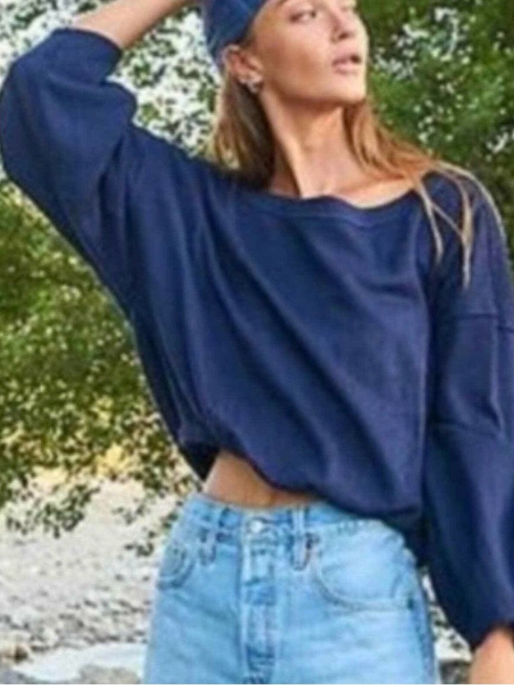 Women’s Free People Cuddle Bubble Mixed Knit top Navy Size Small
